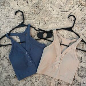 Women's Ribbed Halter Tops - Blue and Cream